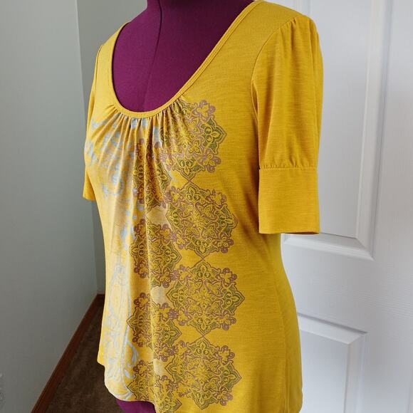 Ransom Tops - Ransom Vintage Y2K Tunic Tee Blouse L mustard yellow grey paisley graphic print